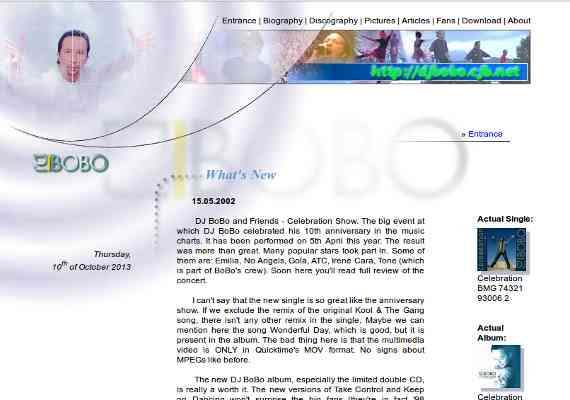 Bulgarian DJ BoBo Website. My first website created back in 1997.